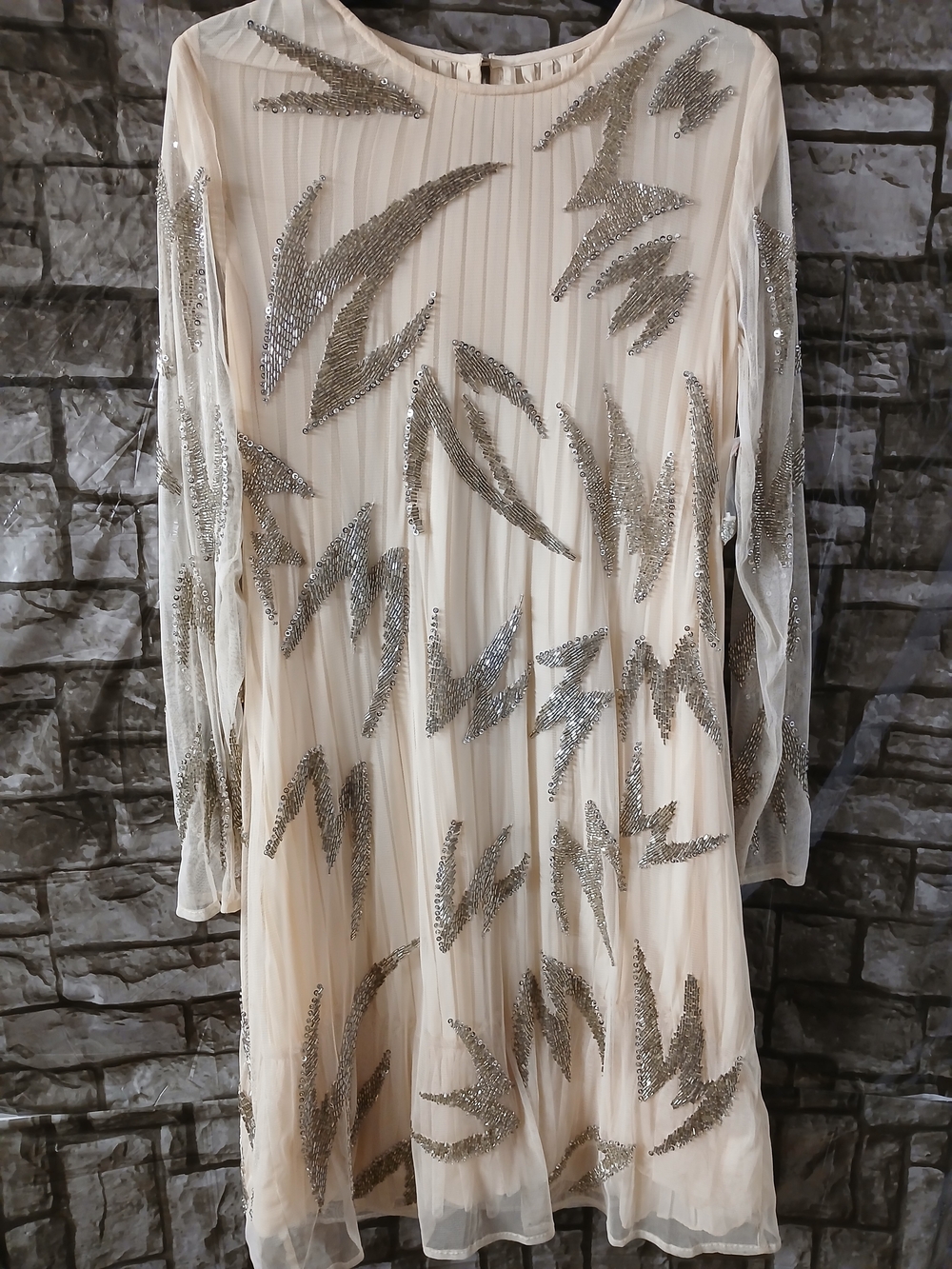 Anthropologie Cream Dress with Silver Sequin Accents